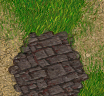 Example using modified terrains without layers. Note that the grass covers the flagstones only near dirt.