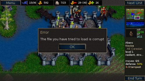 This is when I started a new add-on scenario, after after few turns, choose to load, but the previous auto save files all become corrupted. I did not even quit the game during this time.