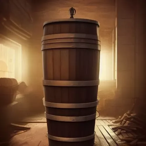 dusty storeroom barrel and box
