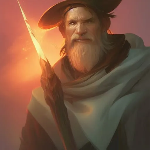 fantasy wizard with hat and staff